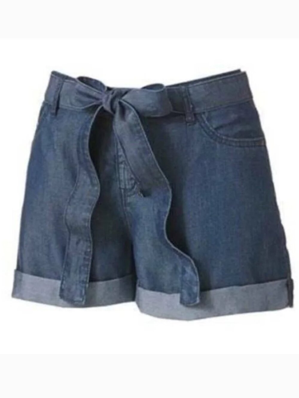 Jennifer Lopez Shorts Womens 8 Blue Chambray Belted Cuffed Lightweight JLO